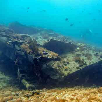 The bounty wreck, an old pontoon.